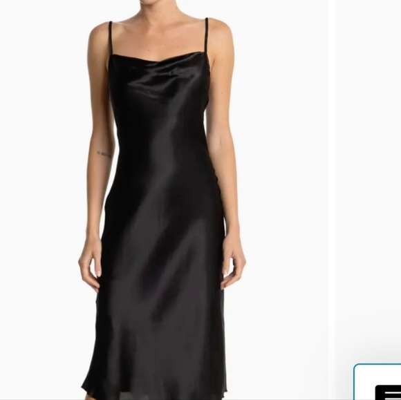 BAR III BLACK DRESS WITH A SATIN FINISH AND A DRAPEY COWL-NECKLINE. SIZE L - Picture 14 of 14
